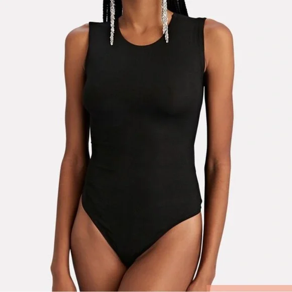 WEWOREWHAT Rib Jersey Scoop Neck Bodysuit Black Size S - Picture 2 of 6